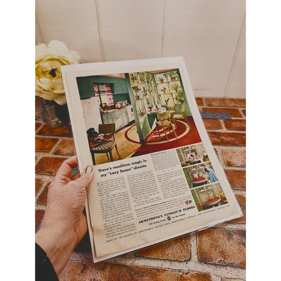 1944 Armstrong Linoleum Floors "Mealtime Magic Lazy Susan Dinette"‎ Vtg Print Ad - Picture 4 of 5